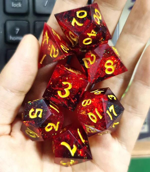 HYMGHO Dice: Captured Magic Handmade Sharp Edge Resin Dice - Red and Black - Image 2