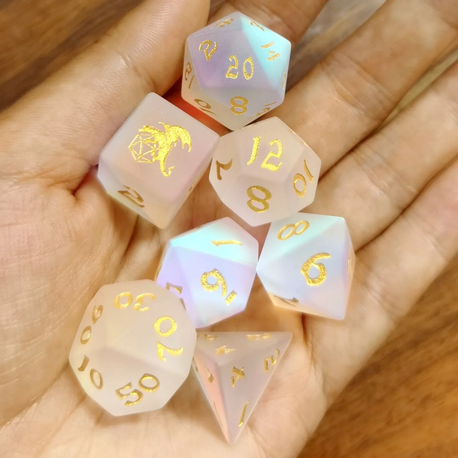 HYMGHO Dice: Dragon's Hoard Glass Polyhedral Dice - Frosted Prismatic - Image 2