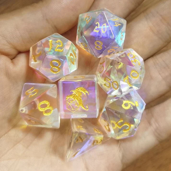 HYMGHO Dice: Dragon's Hoard Glass Polyhedral Dice - Prismatic Crystal - Image 2