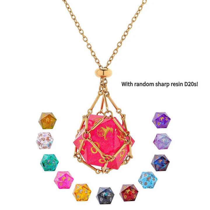 HYMGHO Dice: Mysticage Dice Chain Necklace - D20 - Gold Chain