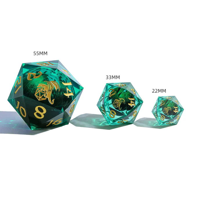 HYMGHO Dice: Sharp Edged Resin LED 33mm D20 - Always Watching - Beholder's Gaze - Green - Image 3