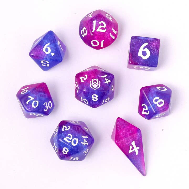 HYMGHO Dice: Wyrmforged Rollers - Rounded Edge - 8 Piece Polyhedral Dice Set - Fairy Farts