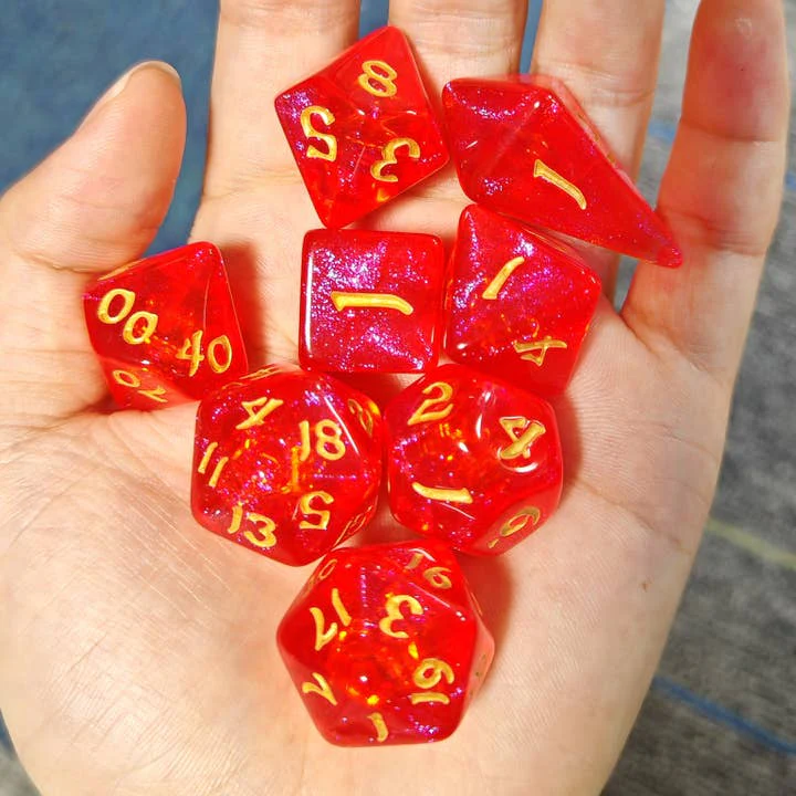 HYMGHO Dice: Wyrmforged Rollers - Rounded Edge - 8 Piece Polyhedral Dice Set - Fireball - Image 2