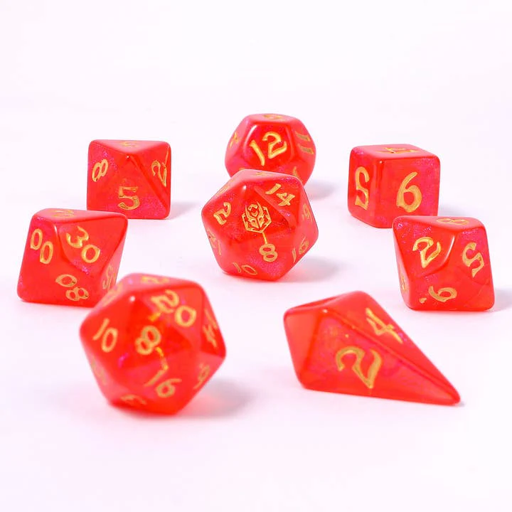 HYMGHO Dice: Wyrmforged Rollers - Rounded Edge - 8 Piece Polyhedral Dice Set - Fireball - Image 4