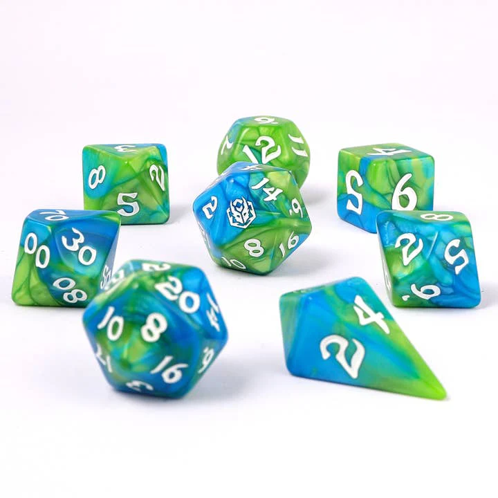 HYMGHO Dice: Wyrmforged Rollers - Rounded Edge - 8 Piece Polyhedral Dice Set - Verdant Stream - Image 3