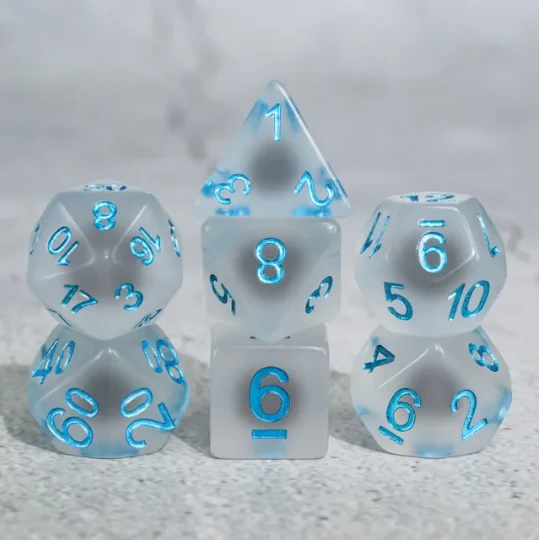 "Ice Crystal" - Black or White with Blue - Mini Dice (7) - Level One Dice