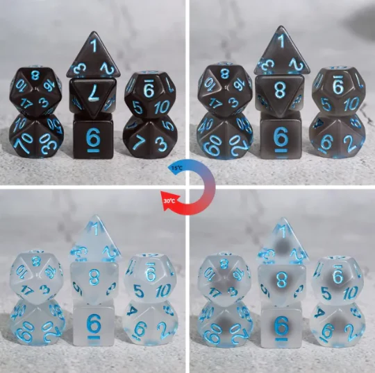 "Ice Crystal" - Black or White with Blue - Mini Dice (7) - Level One Dice - Image 2