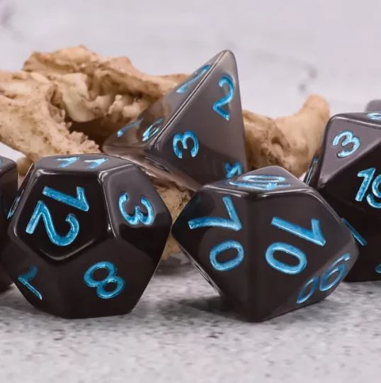 "Ice Crystal" - Black or White with Blue - Mini Dice (7) - Level One Dice - Image 3