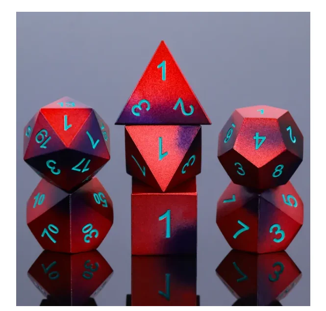 "Infrared Blues" - Red and Purple with Blue - Metal Dice (7) - Level One Dice