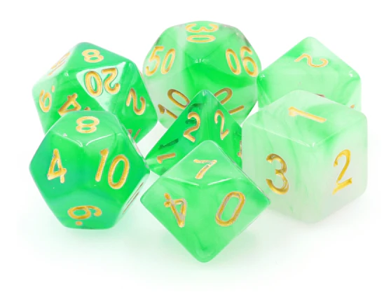 "Gelatinous Jelly" - Green and Cyan Swirl - Polyhedral Dice (7) - Level One Dice
