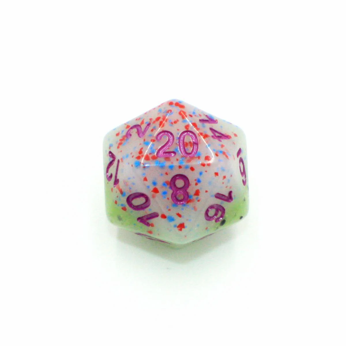 "Kiwi Berry" - Green and Pink Particle Layer - Polyhedral Dice (7) - Level One Dice - Image 4