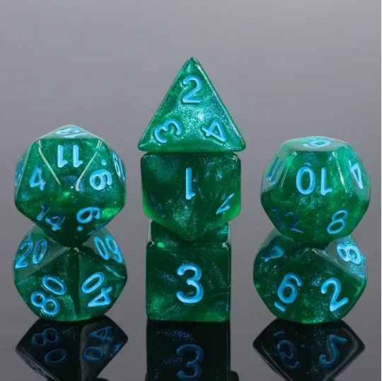 "Lake Water Punch" - Aqua Swirl with Blue Inking - Polyhedral Dice (7) - Level One Dice
