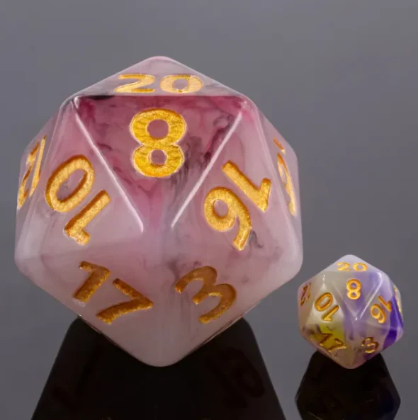 "Love Spell Jawbreaker" - 55mm Titan D20 - Black & Red Jade - Level One Dice