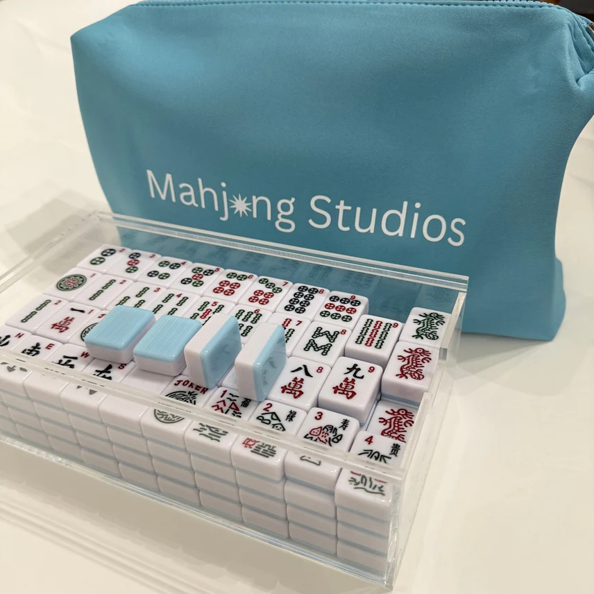 Mahjong Studios: American Mahjong Tile Set 166 Tiles - All in One Mahjong Bundle - Bamboo Sky Tiles - Pink Rack & Pusher set (4 pack) - Image 2