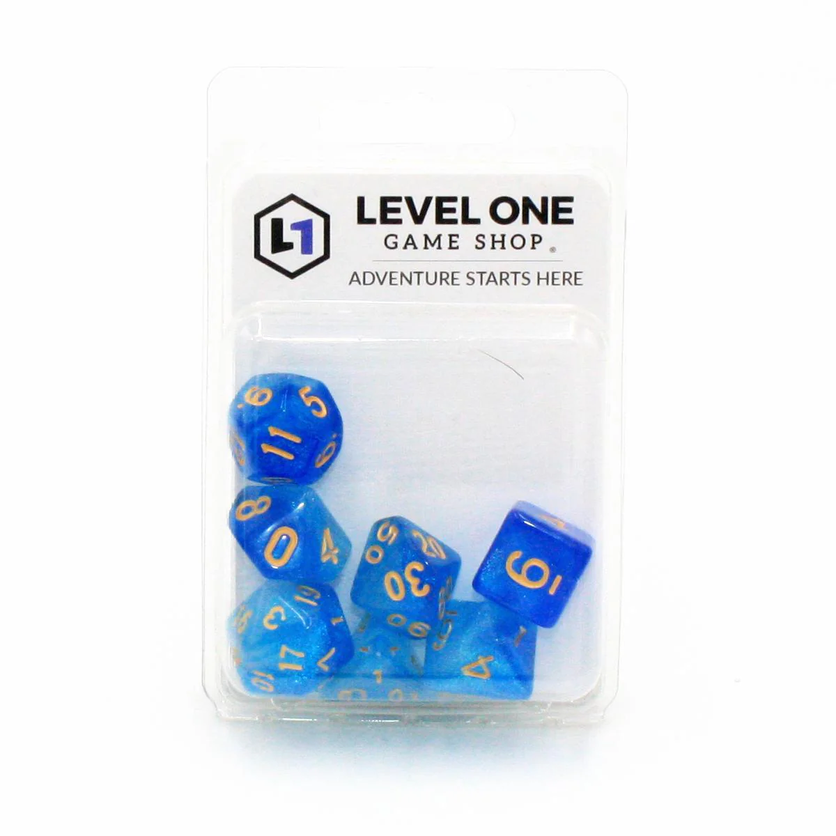 "Mana Potion" - Blue with Gold Sparkle Swirl - Polyhedral Dice (7) - Level One Dice - Image 2