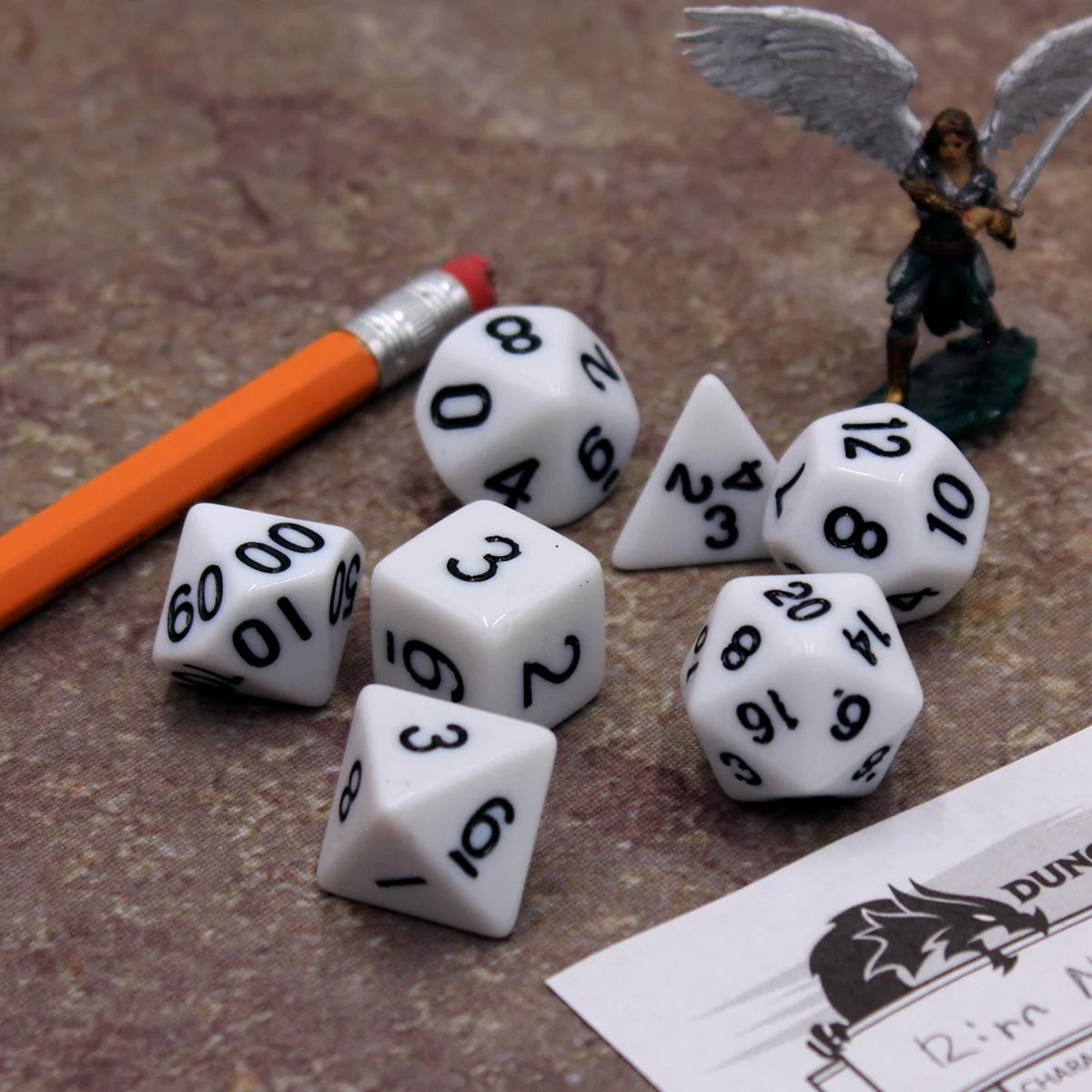 "Marshmallow Fluff" - White Solid with Black - Polyhedral Dice (7) - Level One Dice - Image 5