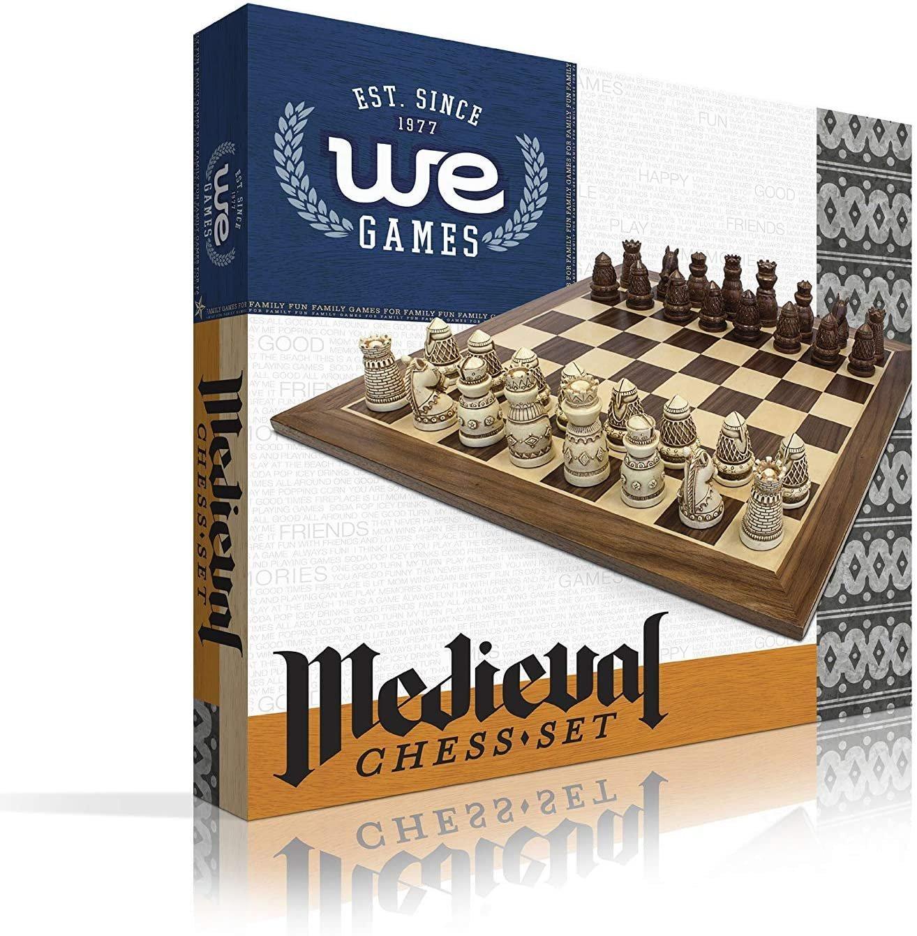 Medieval Chess Set - Polystone Chess Pieces with Wooden Board