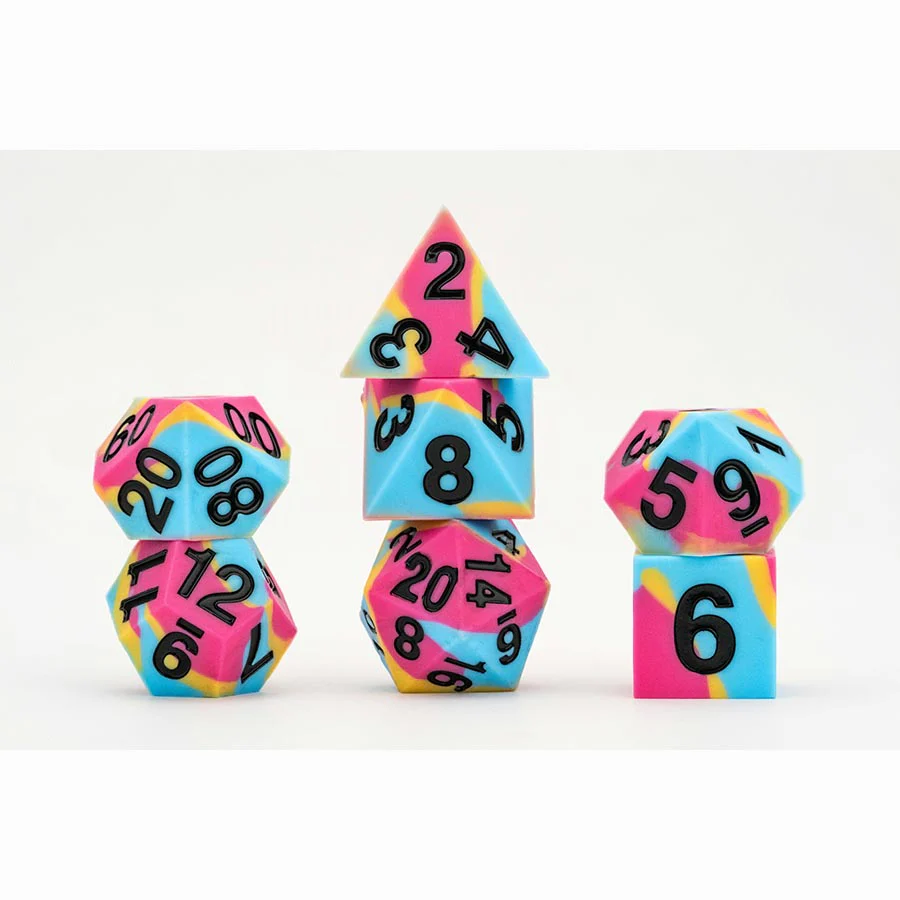 Metallic Dice Games: 7 Count Dice Poly Set: 16mm Sharp-Edge Silicon Rubber - Pansexual