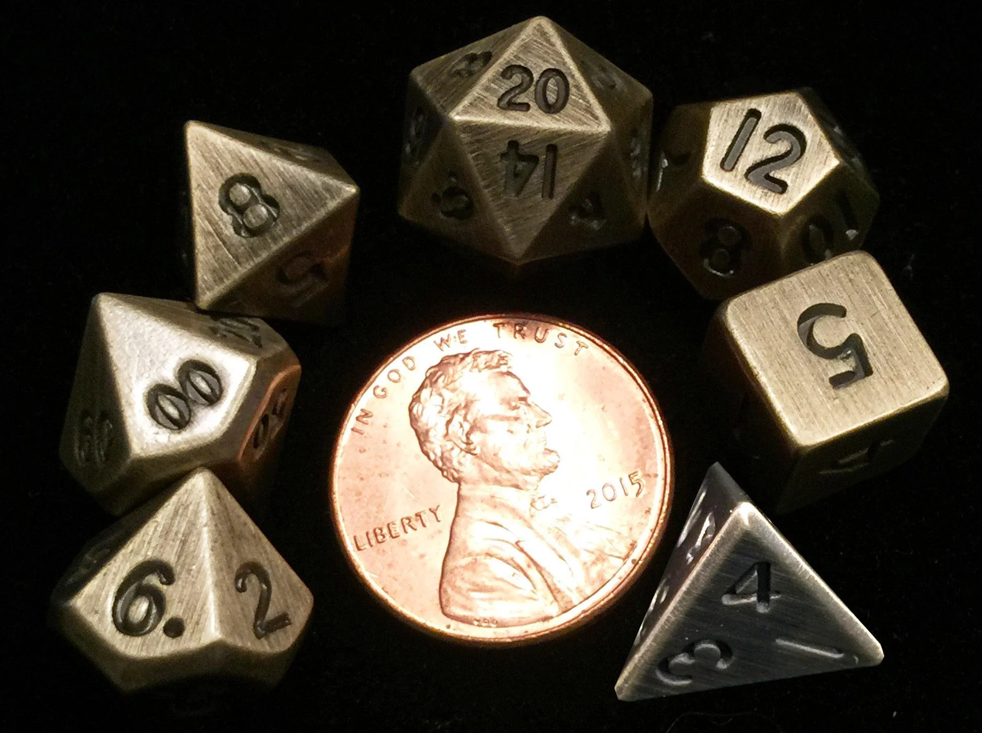 Metallic Dice Games: Antique Gold 10mm - Mini Polyhedral Dice Set (7)