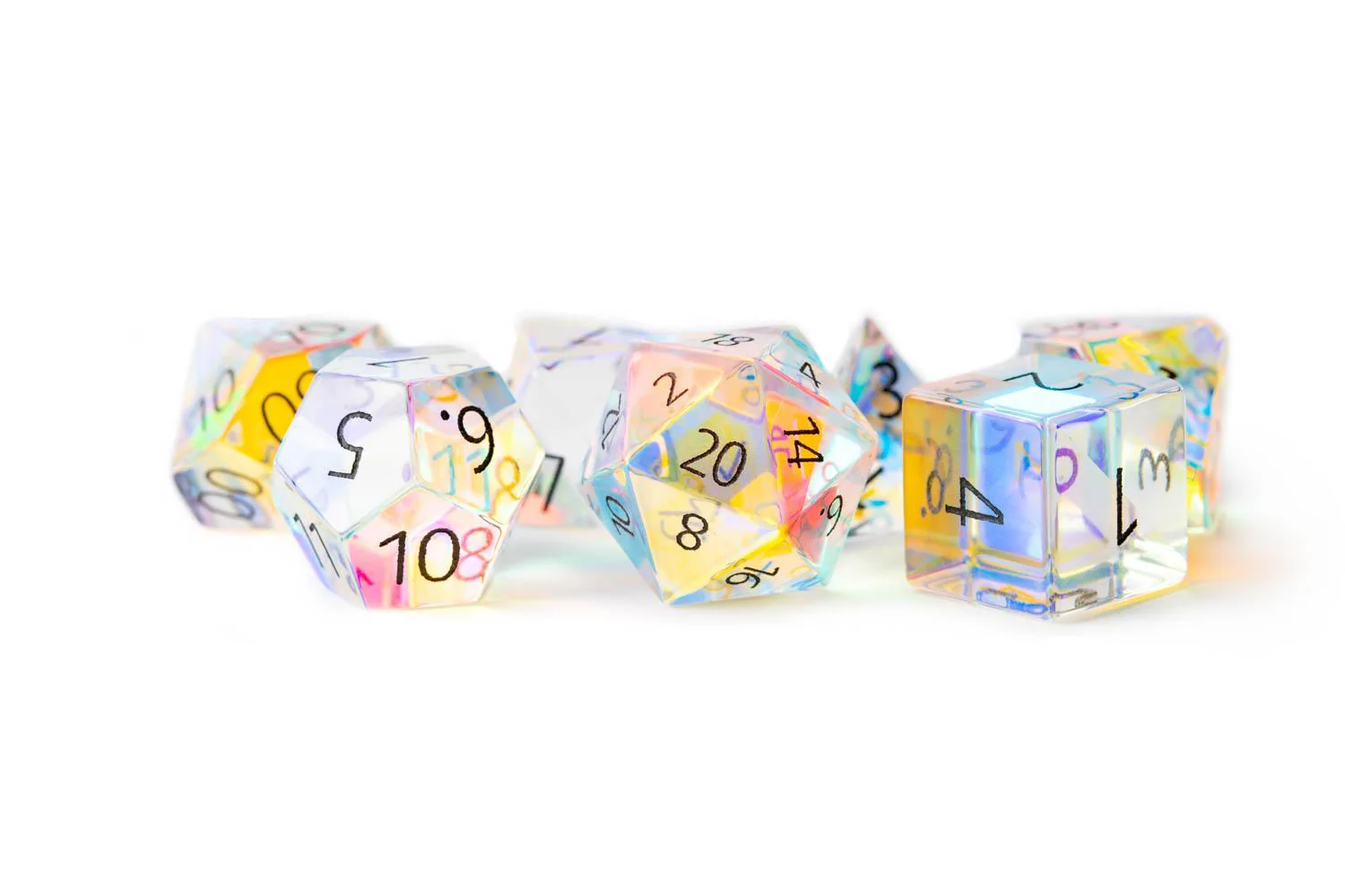 Metallic Dice Games: Engraved Rainbow Prism Glass - Polyhedral Dice Set (7)