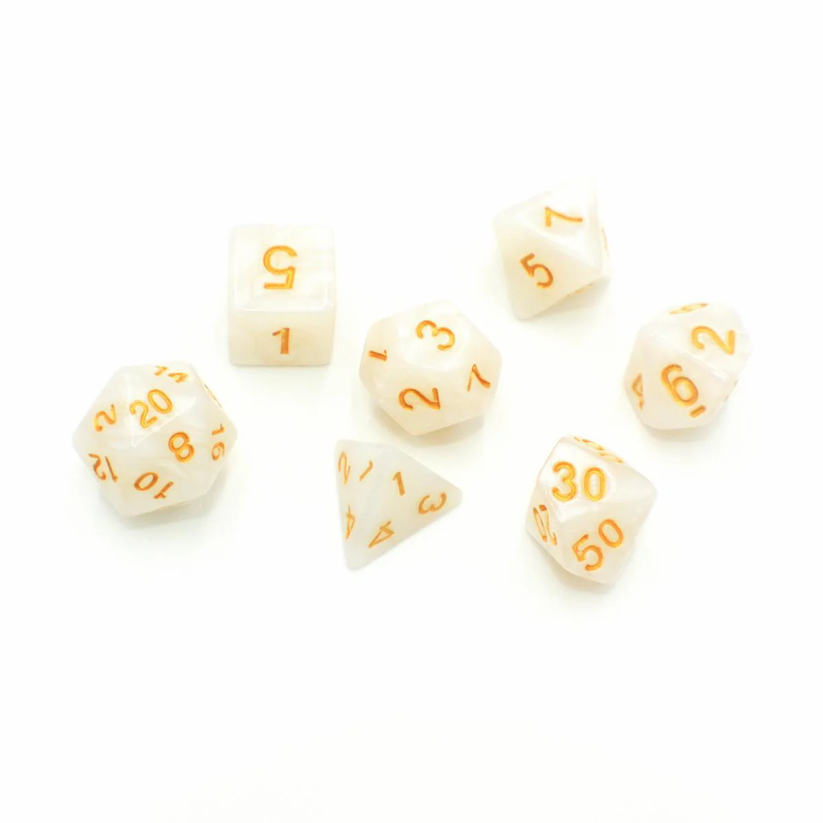 "Milk and Honey" - White Marble with Gold - Polyhedral Dice (7) - Level One Dice