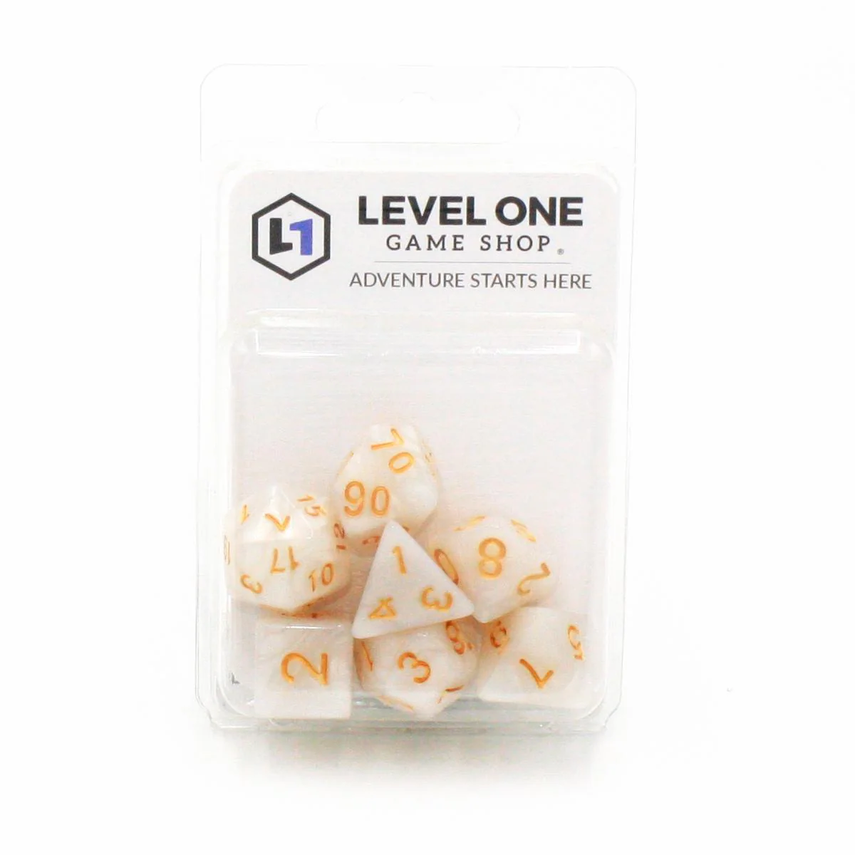 "Milk and Honey" - White Marble with Gold - Polyhedral Dice (7) - Level One Dice - Image 2