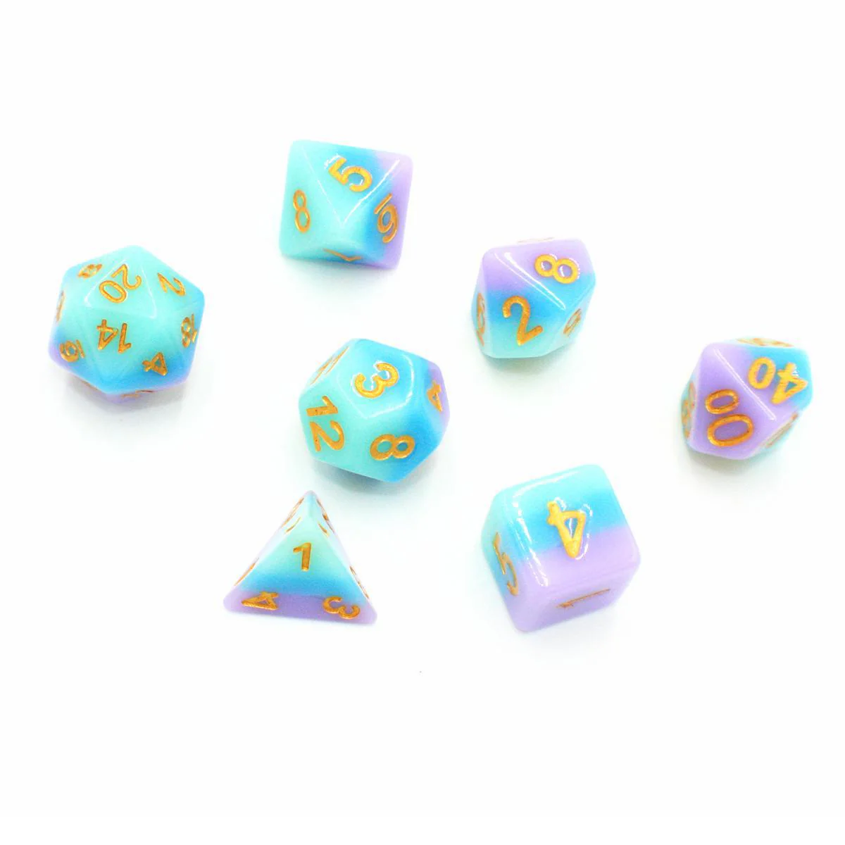 "Mixed Berry" - Blue and Purple Layer with Gold - Polyhedral Dice (7) - Level One Dice
