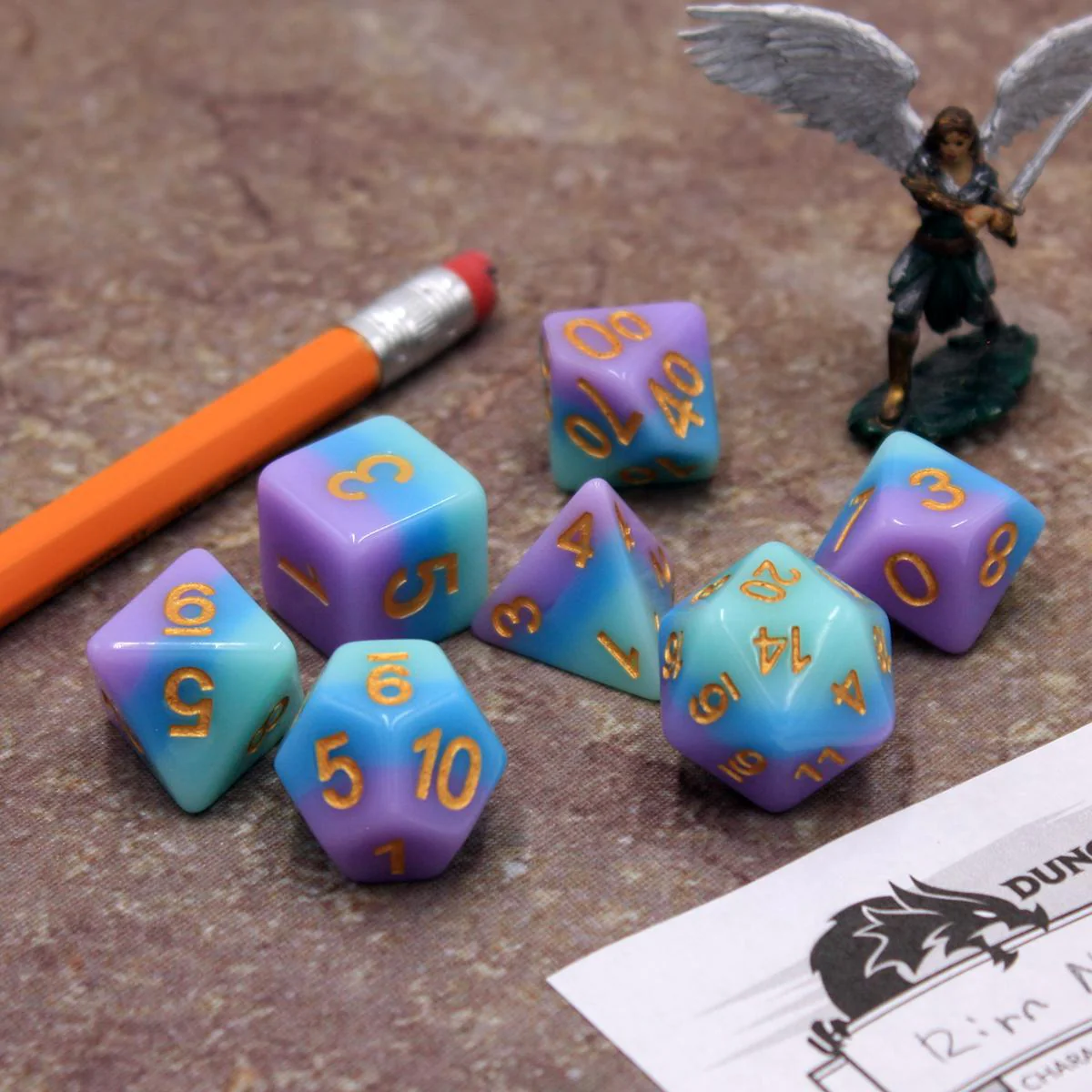 "Mixed Berry" - Blue and Purple Layer with Gold - Polyhedral Dice (7) - Level One Dice - Image 5