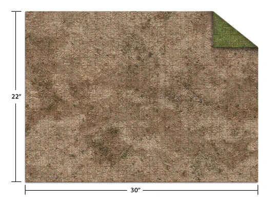 Monster Game Mat: Broken Grassland / Desert Scrubland 22in x 30in - Gridded