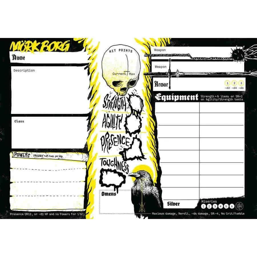 Mork Borg RPG: Character Sheet Pad