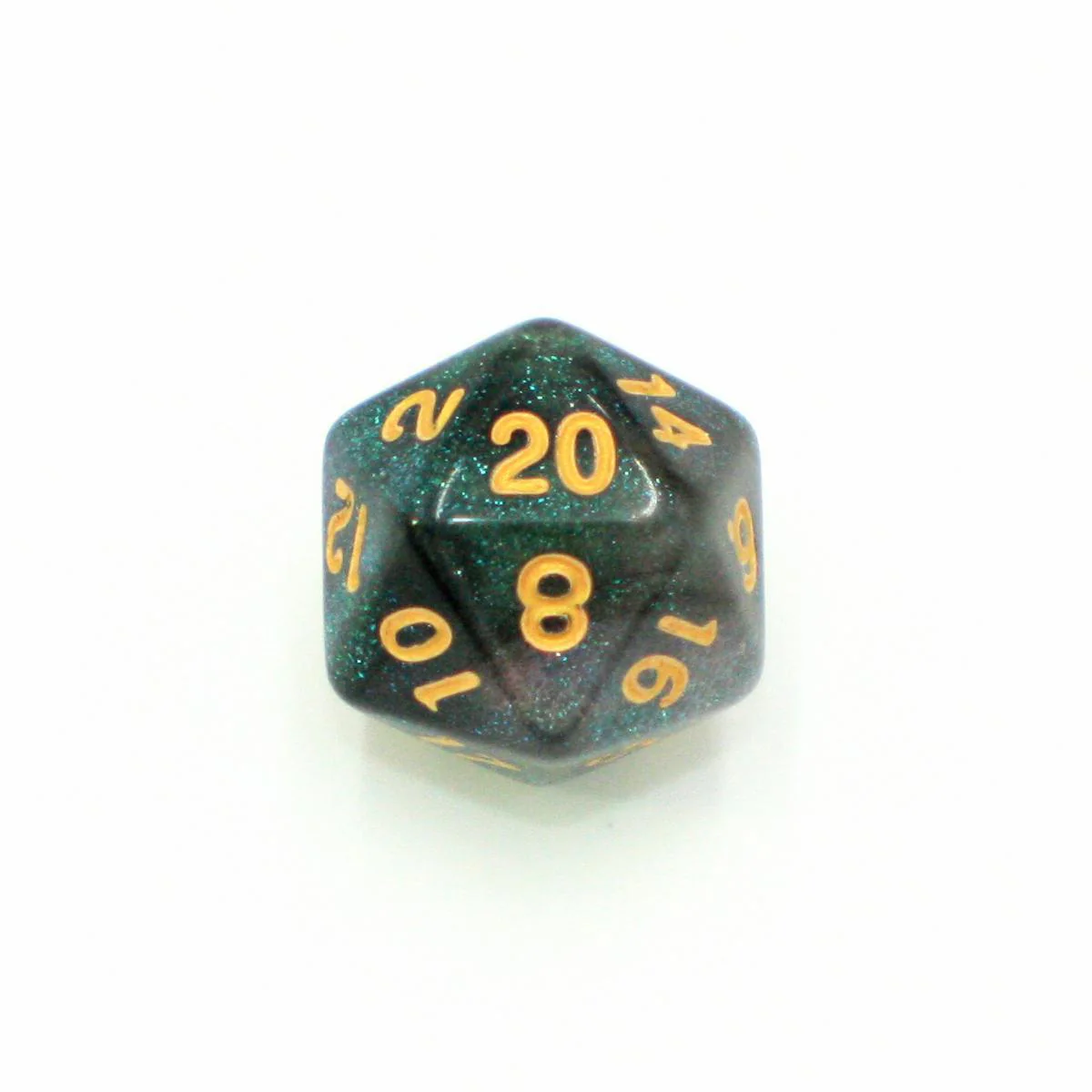 "Oil Spill" - Black and Green Sparkle Swirl - Polyhedral Dice (7) - Level One Dice - Image 4