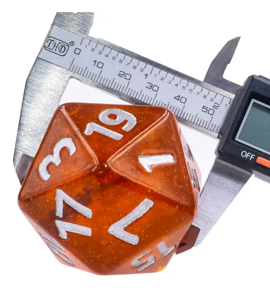 "Orange Burst Jawbreaker" - 55mm Titan D20 - Orange Black Glitter - Level One Dice