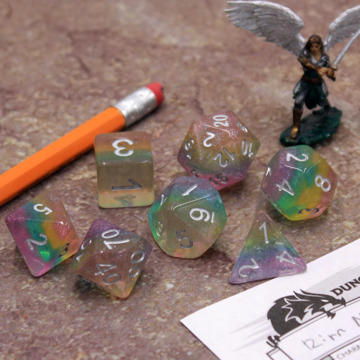 "Pastel Birthday Cake" - Rainbow Glitter Layer - Polyhedral Dice (7) - Level One Dice - Image 5