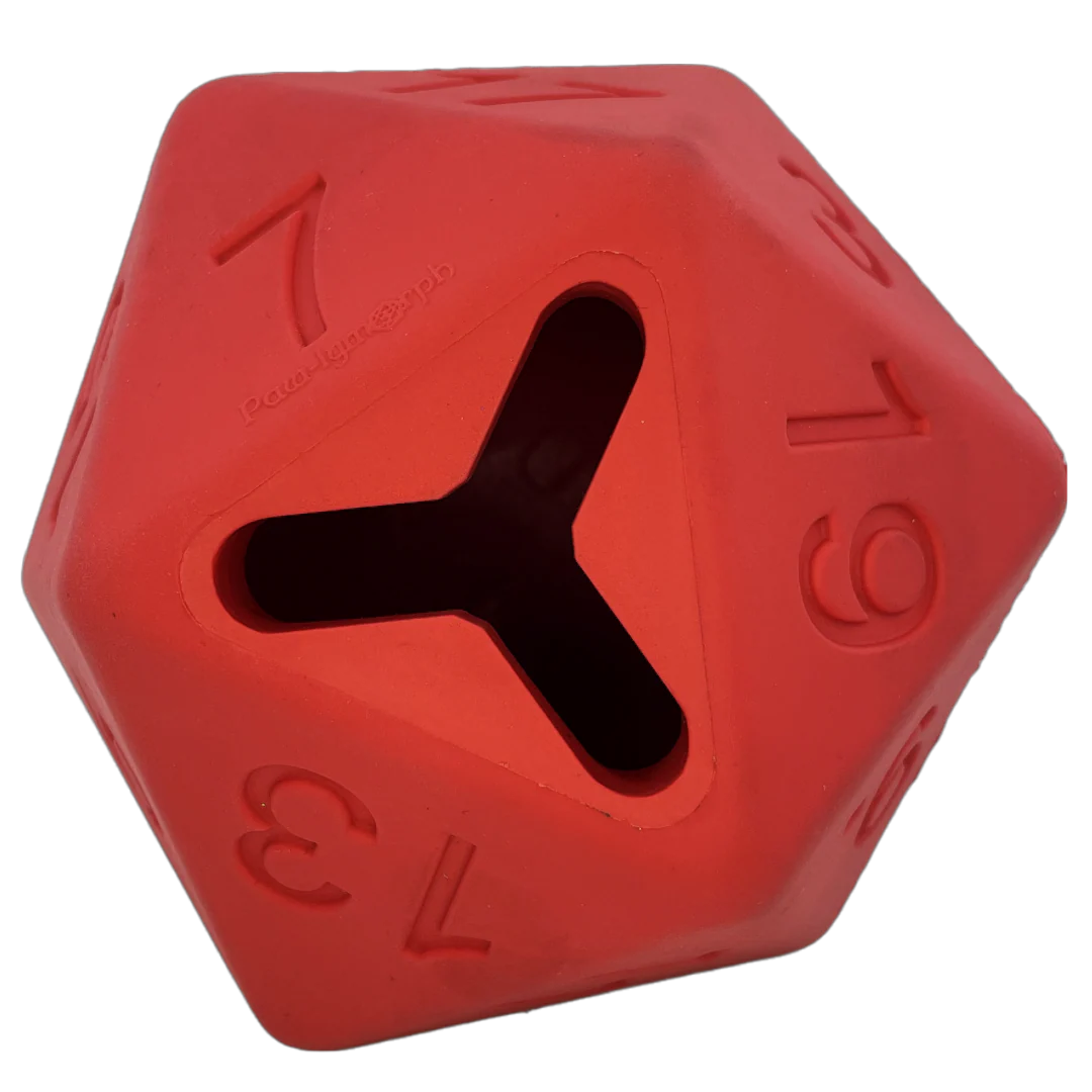Paw-lymorph Pet Toys: Barbarian Strength D20 treat/chew toy - Red