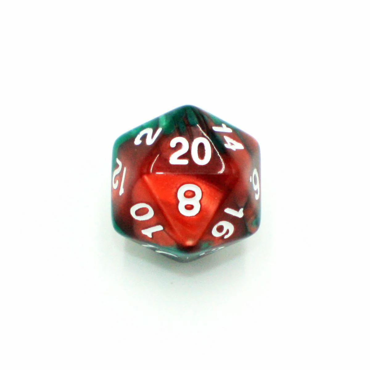 "Pepper Panic" - Green and Red Pearlescent with White Swirl - Polyhedral Dice (7) - Level One Dice - Image 4