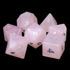 "Princess' Poise" - Rose Quartz with Silver Inking - Polyhedral Gemstone Dice (7) - Level One Dice