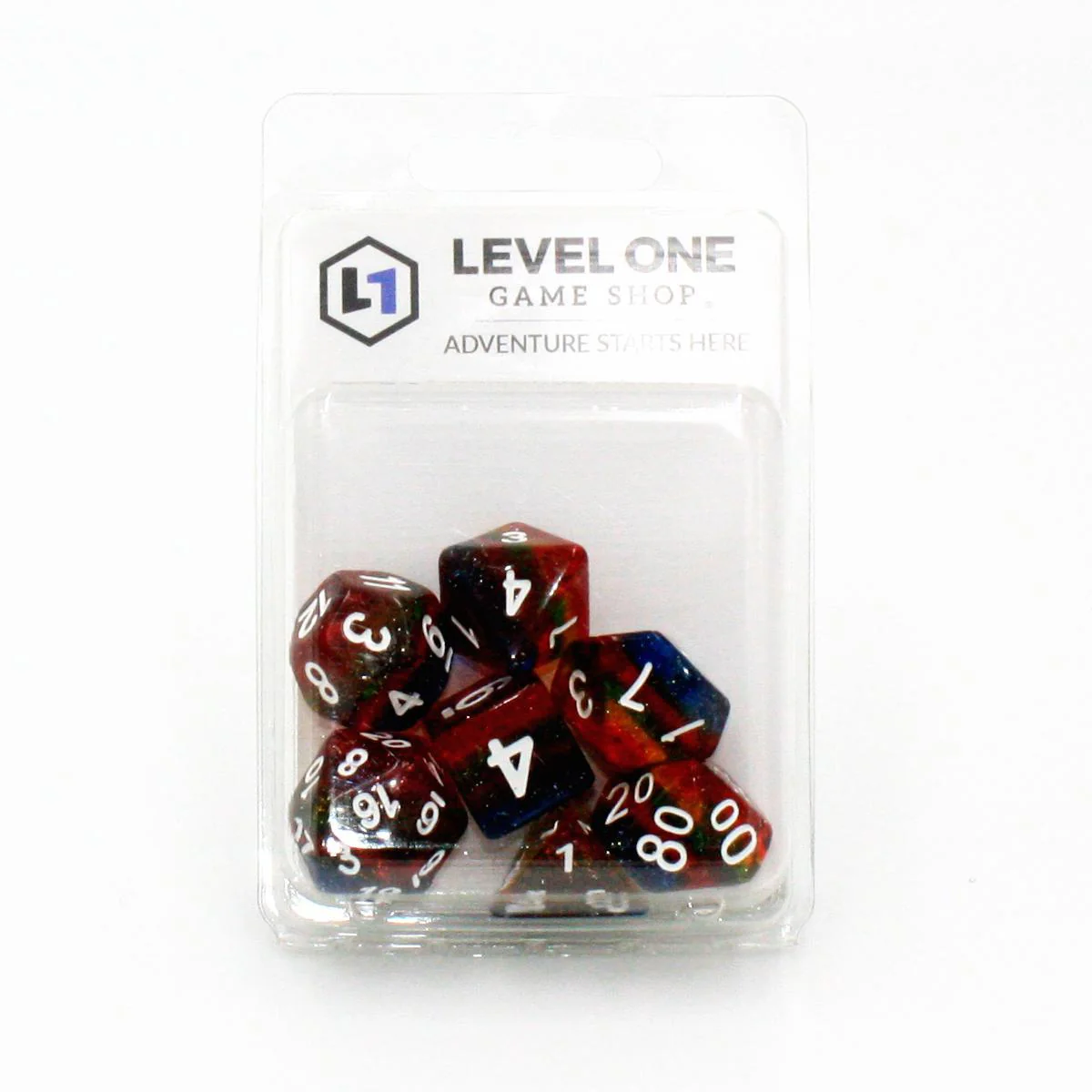 "Rainbow Birthday Cake" - Rainbow Glitter Layer - Polyhedral Dice (7) - Level One Dice - Image 2