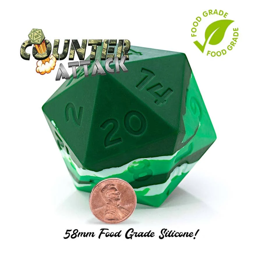 Random Encounter: Counter Attack - Military, Nature, & Terrain w/ Green Swirls - 58mm Silicone D20 Dice