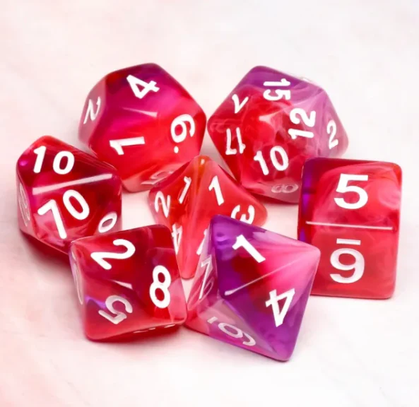 "Raspberry Creme - Red-Purple Swirl with White Inking - Level One Dice