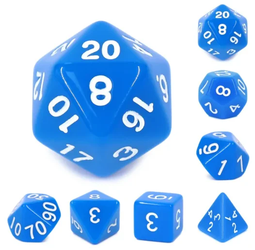 "Rawberry" - Blue with White Inking - Polyhedral Dice (7) - Level One Dice
