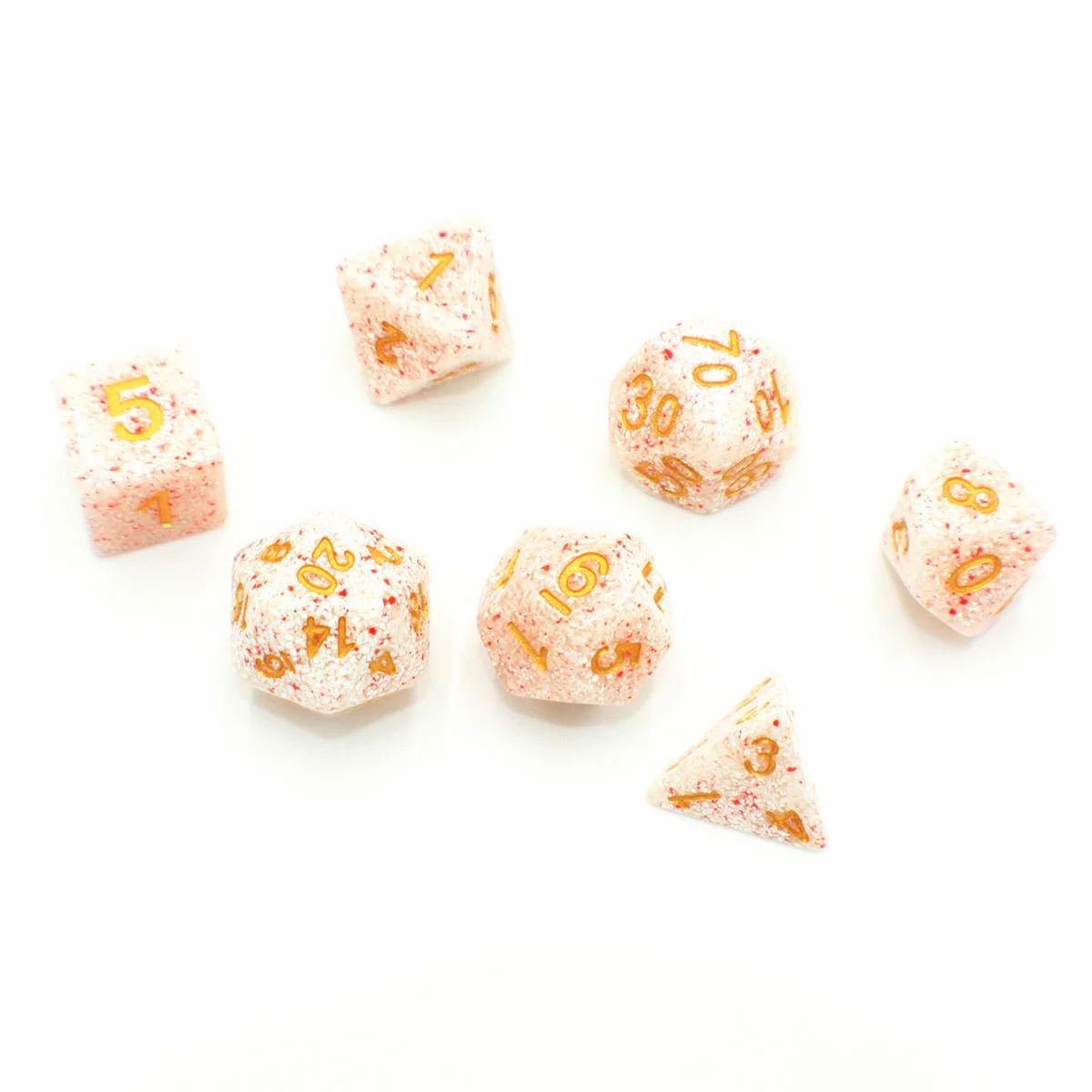 "Sand" - Pink and White Particles - Polyhedral Dice (7) - Level One Dice