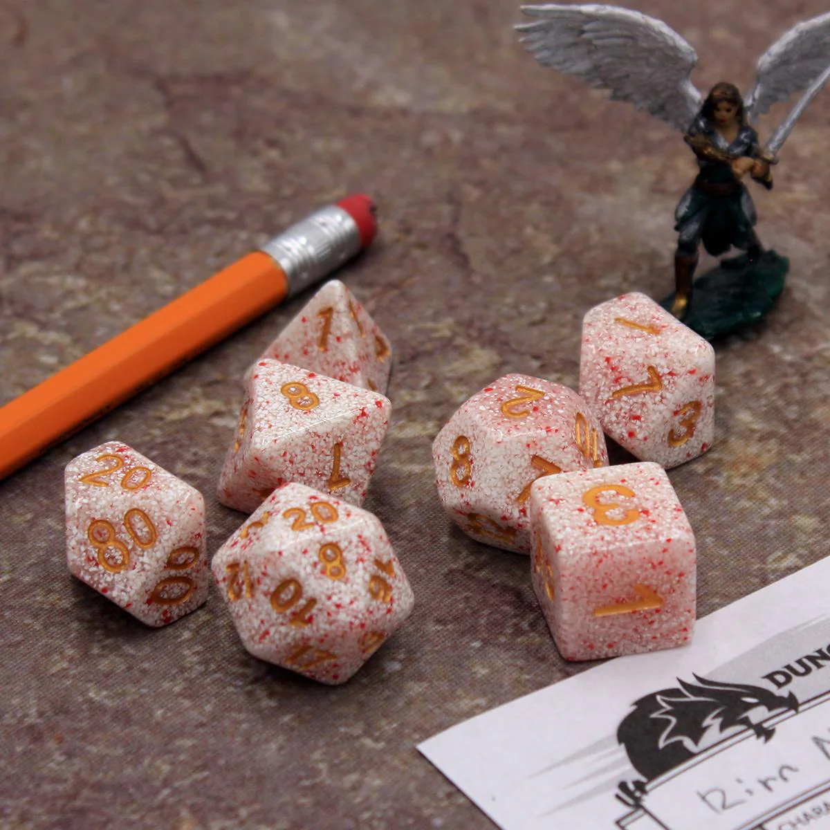 "Sand" - Pink and White Particles - Polyhedral Dice (7) - Level One Dice - Image 5