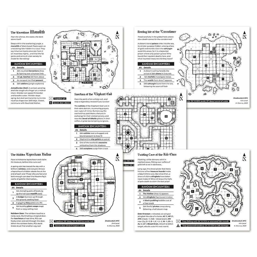 Shadowdark RPG: Five Mini-Adventure Cards