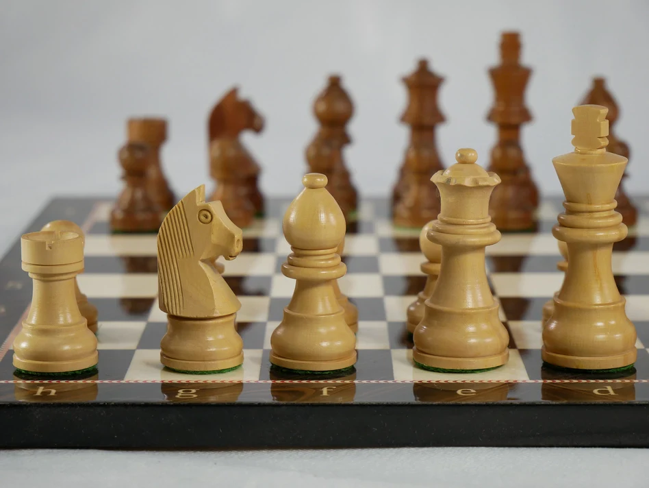 Sheesham/Boxwood German Knight On Decoupage Board - Chess Set - Image 2