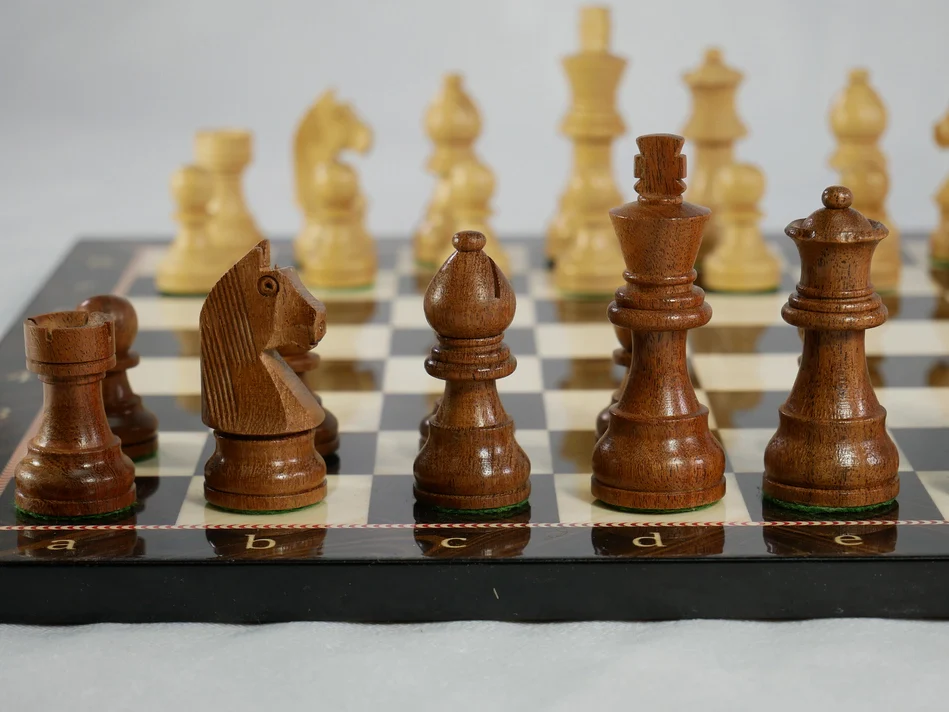 Sheesham/Boxwood German Knight On Decoupage Board - Chess Set - Image 3