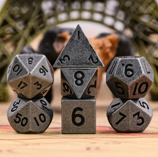 "Silver Nuggets" - Rusted Gold and Black - Mini Metal Dice (7) - Level One Dice
