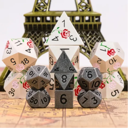 "Silver Nuggets" - Rusted Gold and Black - Mini Metal Dice (7) - Level One Dice - Image 2