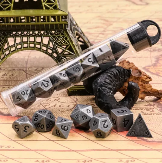"Silver Nuggets" - Rusted Gold and Black - Mini Metal Dice (7) - Level One Dice - Image 3