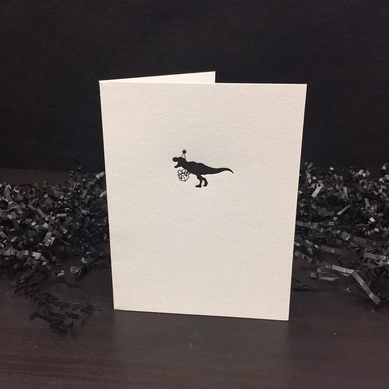 Skylab Letterpress: Birthday T-Rex Card - A2 sized Letterpressed Blank Greeting Card