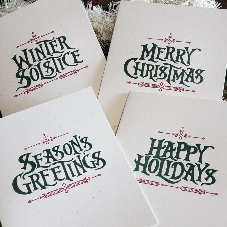 Skylab Letterpress: Season's Greetings Holiday Cards - 4 Pack - A2 Sized Letterpressed Blank Greeting Cards